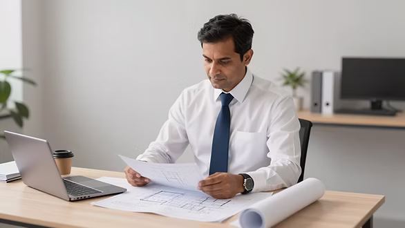 Contractor reviewing professional liability insurance documents in Peoria, IL